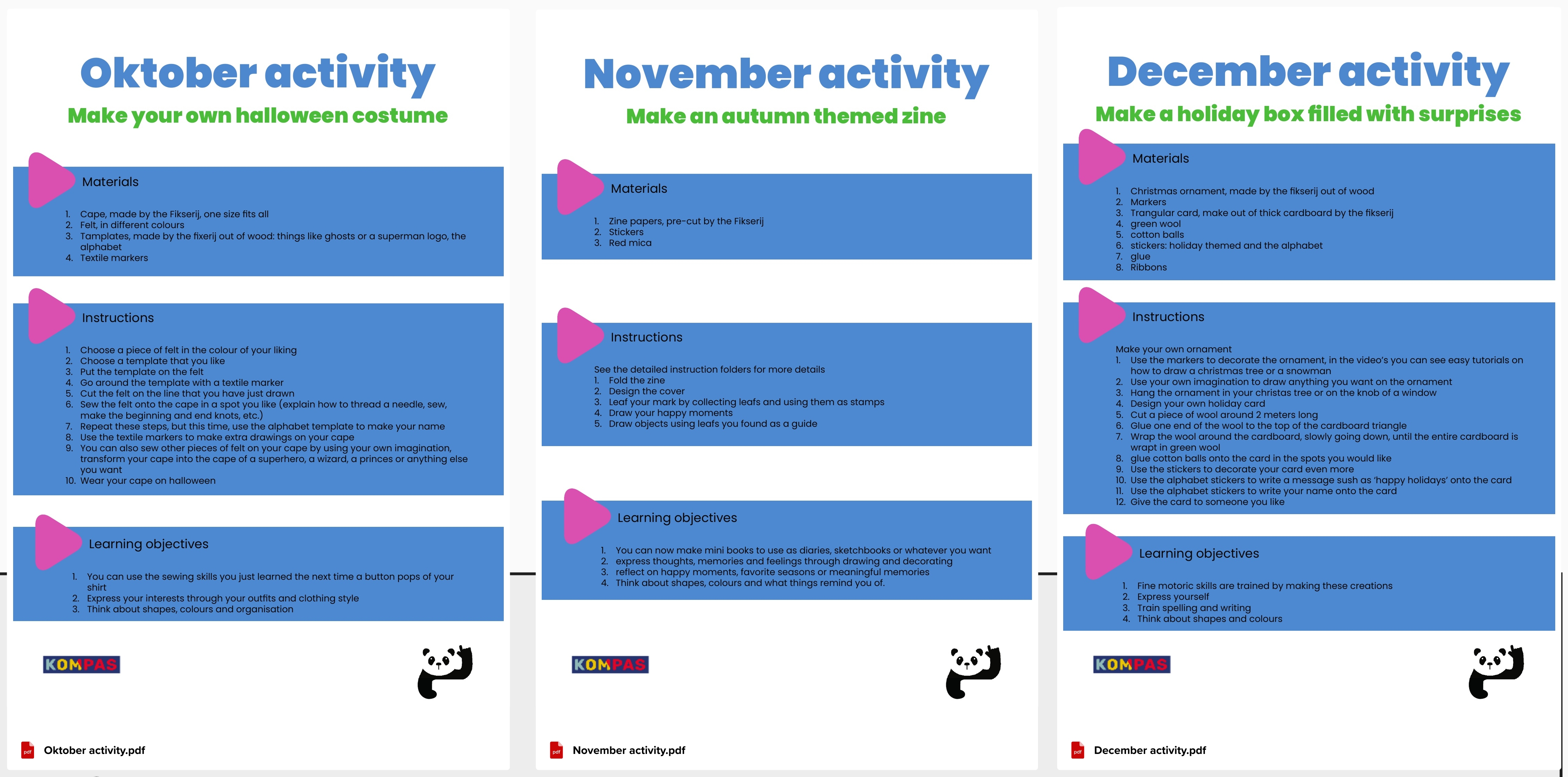 3 Activities — October, November, December